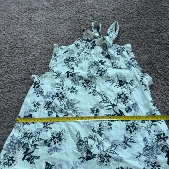 Who What Wear Floral Print Sleeveless Blouse Top Tie Neck Linen Black Cream M - Picture 10 of 10